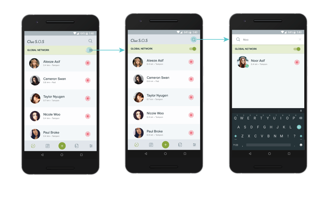 Image of the task flow that allows users to send a Global S.O.S