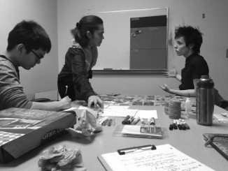 image of myself, a Cineworks member and my teammate at the co-creation workshop